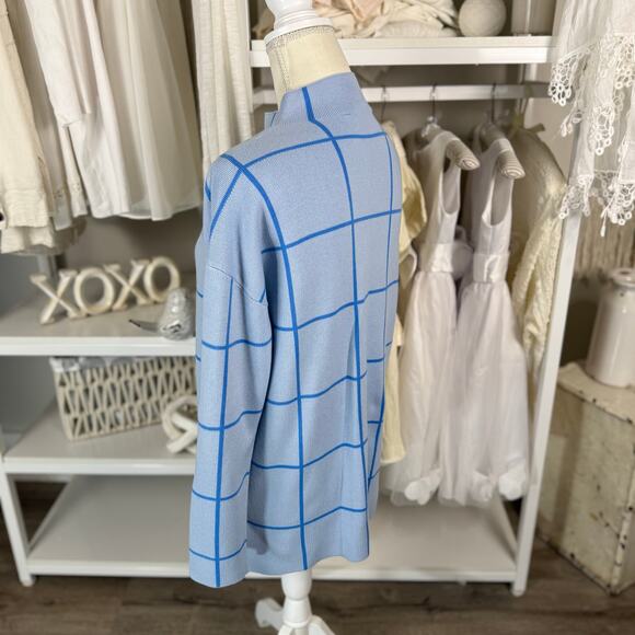 Loft Women's Size M Mockneck Blue Windowpane Long Sleeve Sweater #3459 - Picture 4 of 8